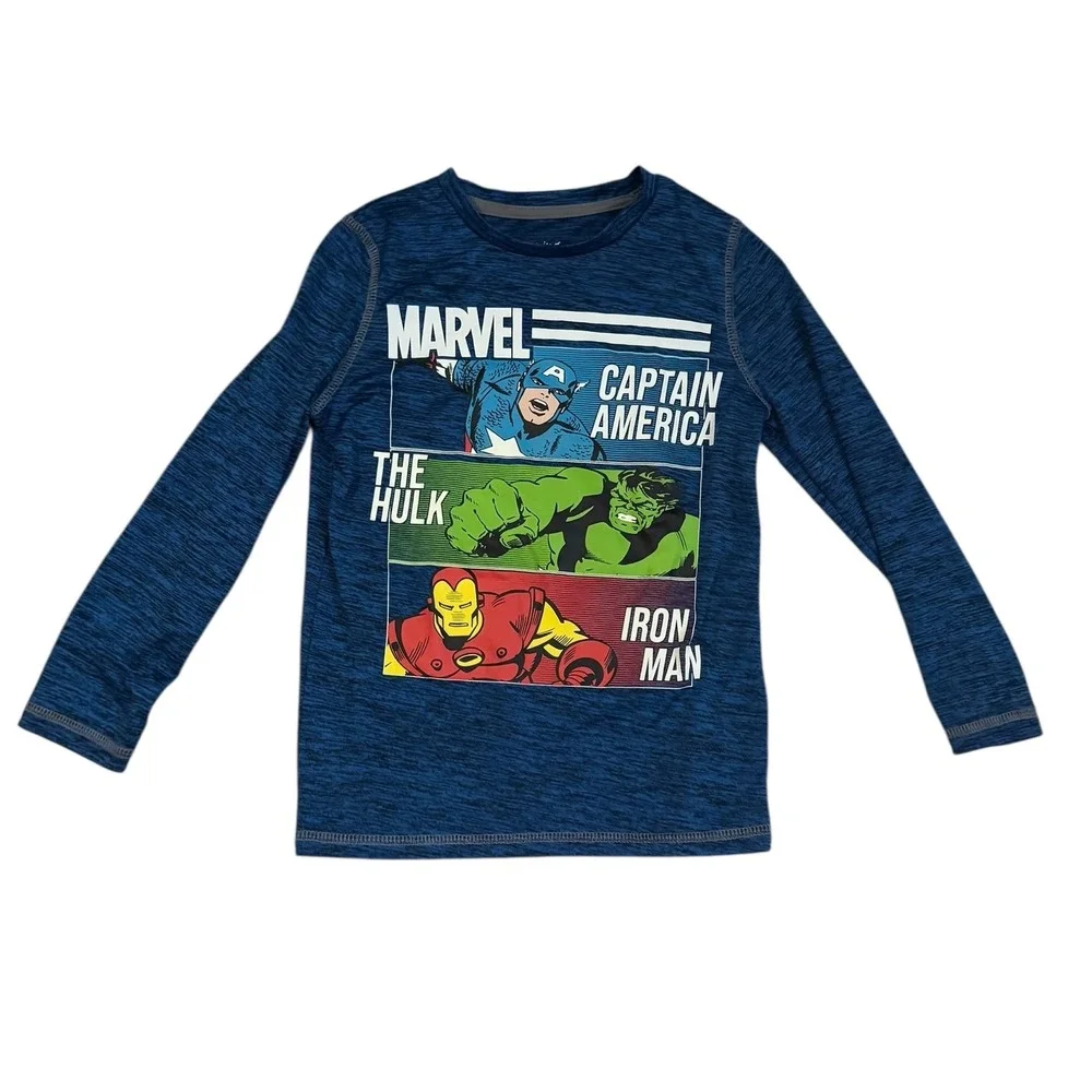 Marvel Jumping Beans Performance Captain America Hulk L/S Shirt Blue Boys Size 7